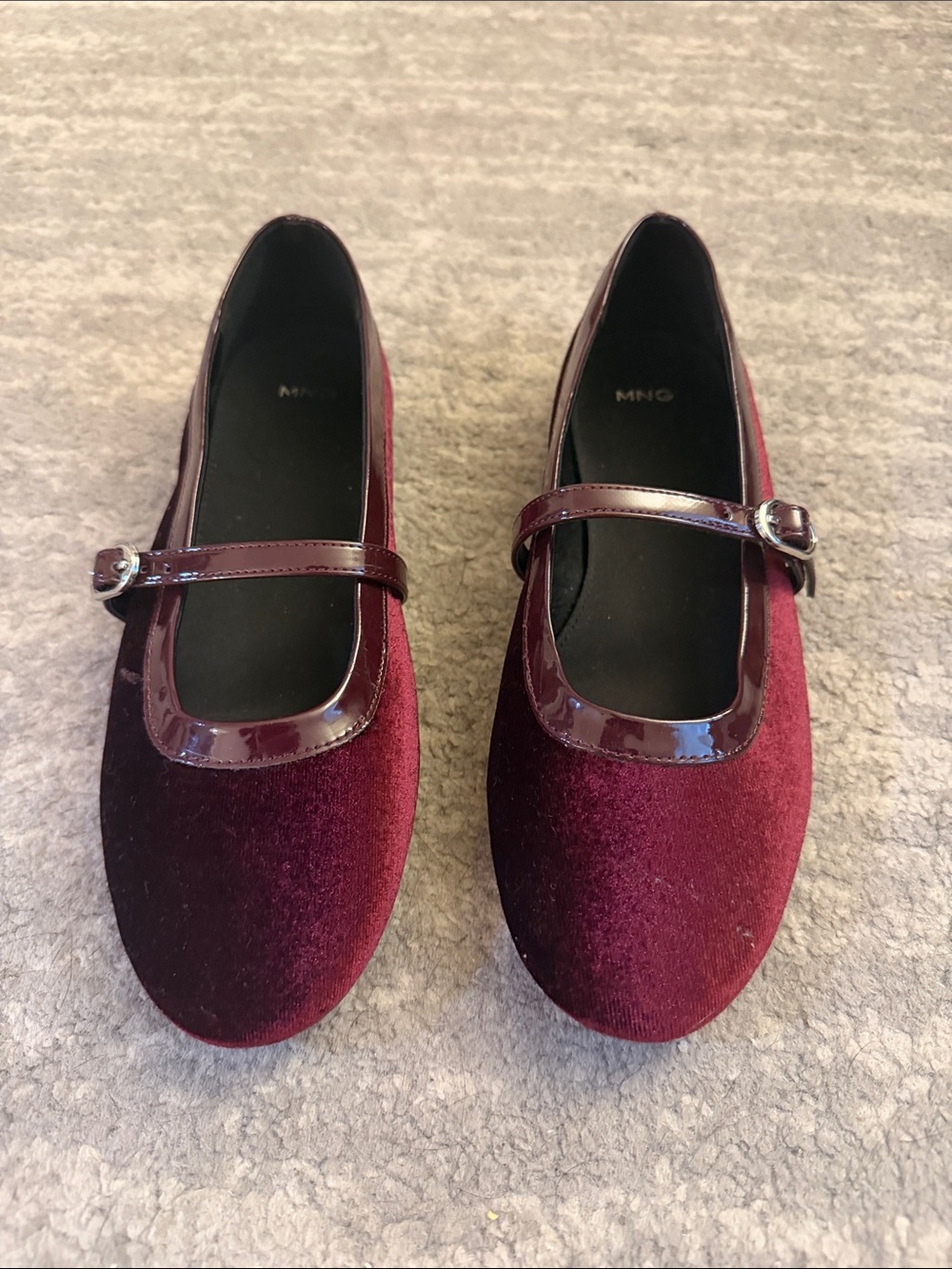 Mango Girls' Burgundy Velvet Mary Jane Flats